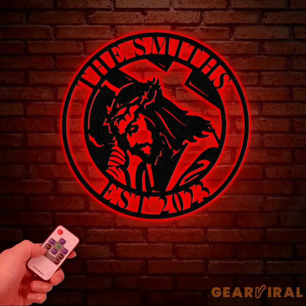 Custom Jesus And Cross Metal Sign with Led Light Personalized Faith Cross Metal Sign Family Name Sign Christian Sign