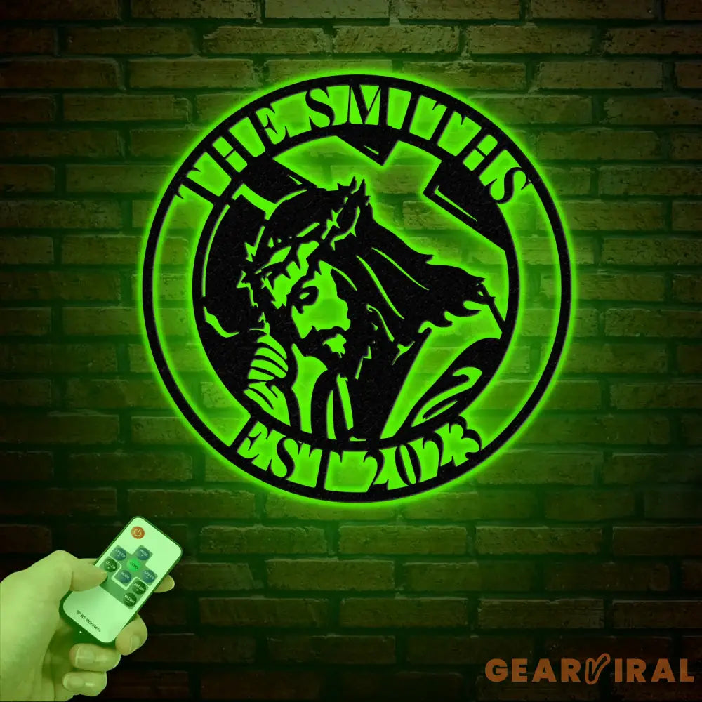 Custom Jesus And Cross Metal Sign with Led Light Personalized Faith Cross Metal Sign Family Name Sign Christian Sign