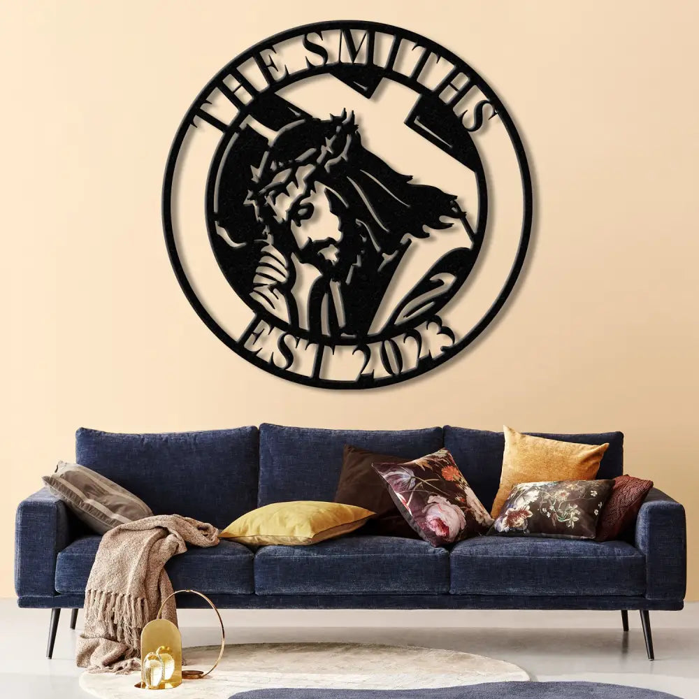 Custom Jesus And Cross Metal Sign with Led Light Personalized Faith Cross Metal Sign Family Name Sign Christian Sign