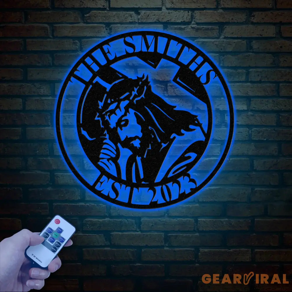 Custom Jesus And Cross Metal Sign with Led Light Personalized Faith Cross Metal Sign Family Name Sign Christian Sign