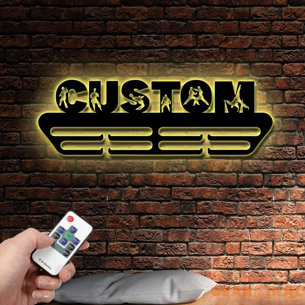 Custom Karate Medal Hanger Metal Wall Art LED Light Karate Boy Name Metal Sign Martial Arts Metal Holder Light Home