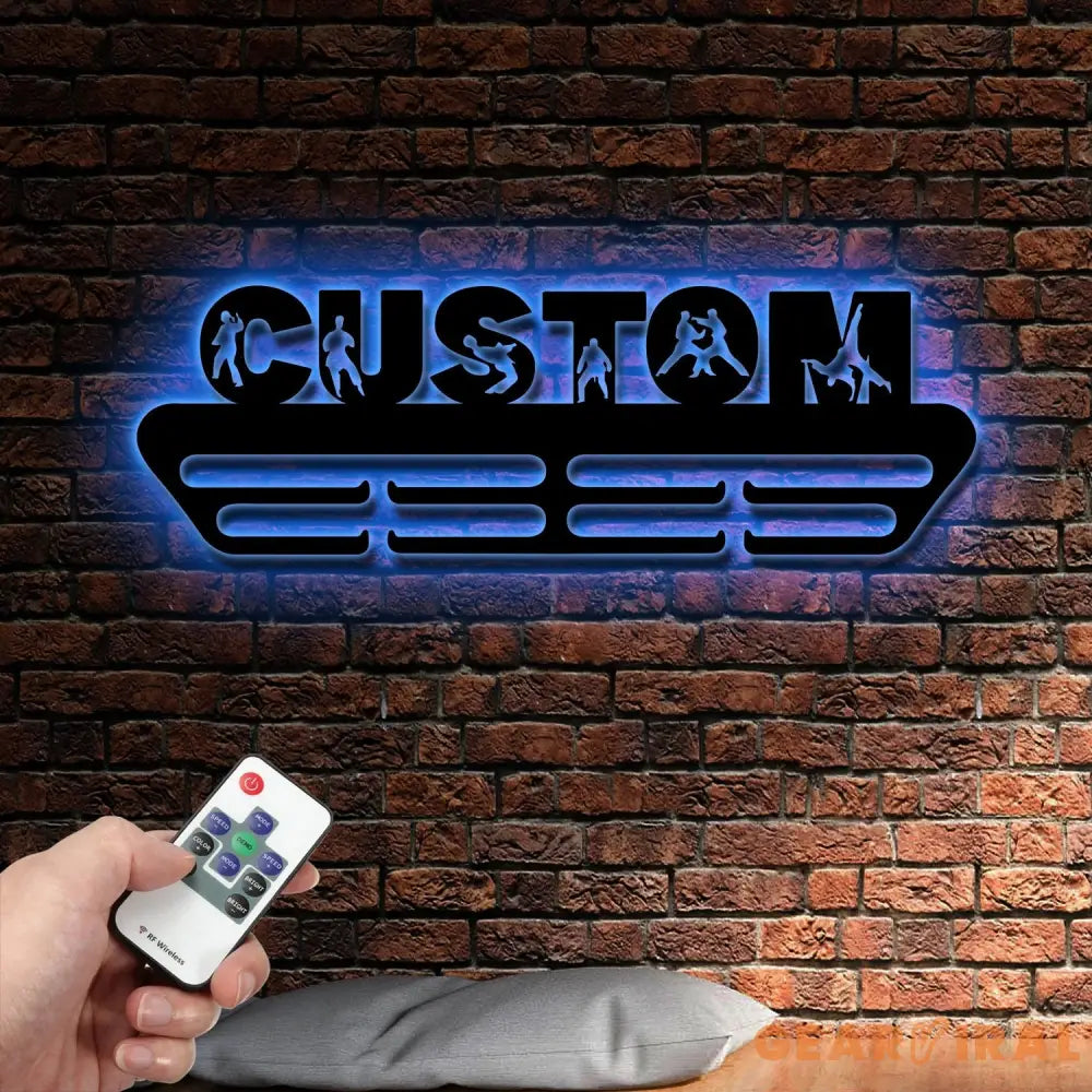 Custom Karate Medal Hanger Metal Wall Art LED Light Karate Boy Name Metal Sign Martial Arts Metal Holder Light Home