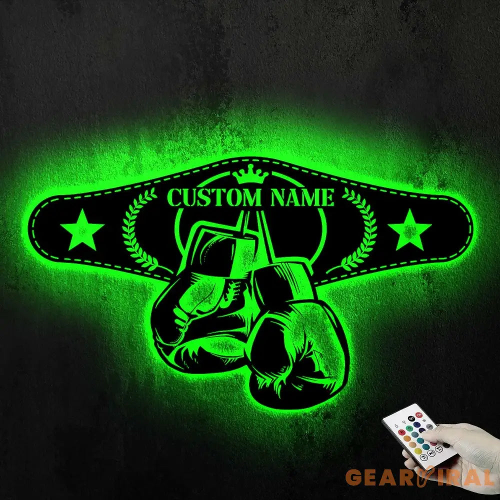 Custom King Boxer Belt Name Sign Home Decor - Personalized Boxing Gloves Metal Wall Art with LED Light - Ideal for Home