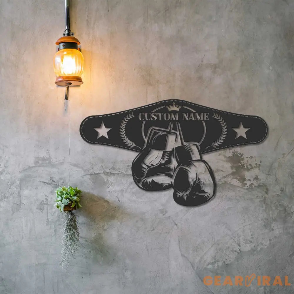 Custom King Boxer Belt Name Sign Home Decor - Personalized Boxing Gloves Metal Wall Art with LED Light - Ideal for Home