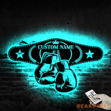 Custom King Boxer Belt Name Sign Home Decor - Personalized Boxing Gloves Metal Wall Art with LED Light - Ideal for Home