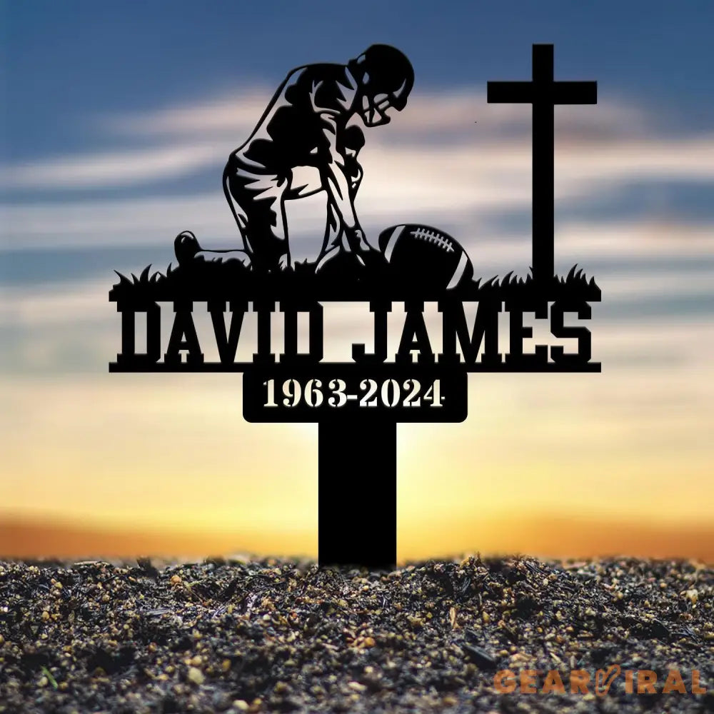 Custom Kneeling Football Player Memorial Plaque Stake Personalized Football Metal Cross Sign Sympathy Gift Outdoor
