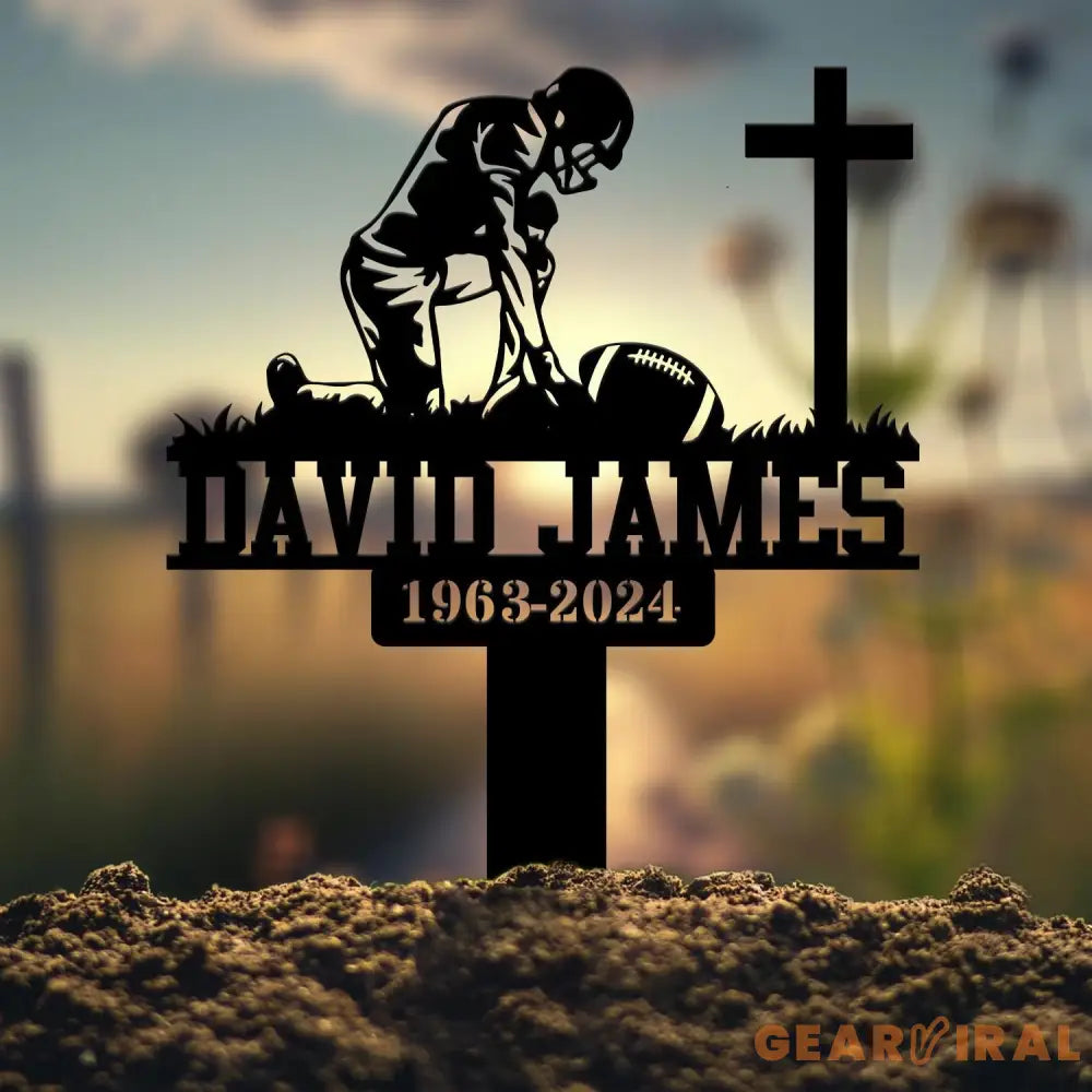 Custom Kneeling Football Player Memorial Plaque Stake Personalized Football Metal Cross Sign Sympathy Gift Outdoor