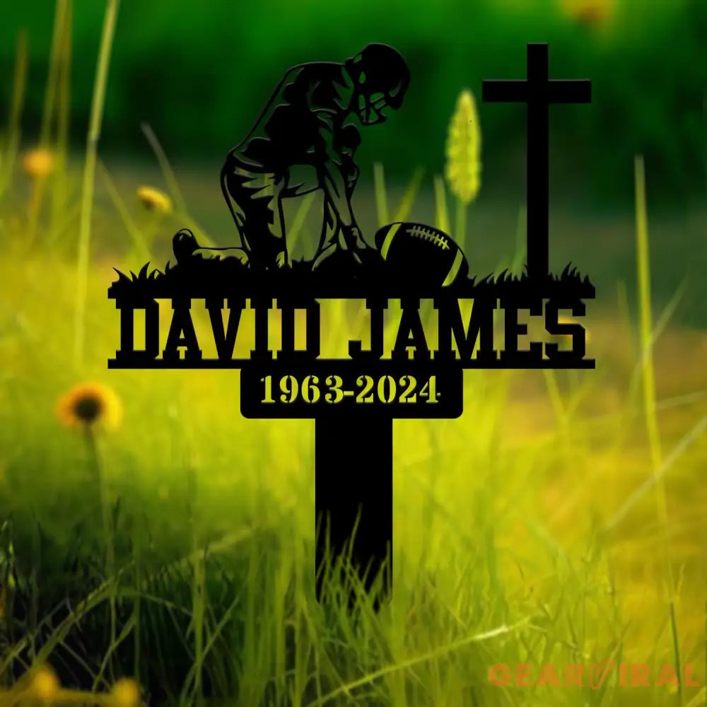Custom Kneeling Football Player Memorial Plaque Stake Personalized Football Metal Cross Sign Sympathy Gift Outdoor