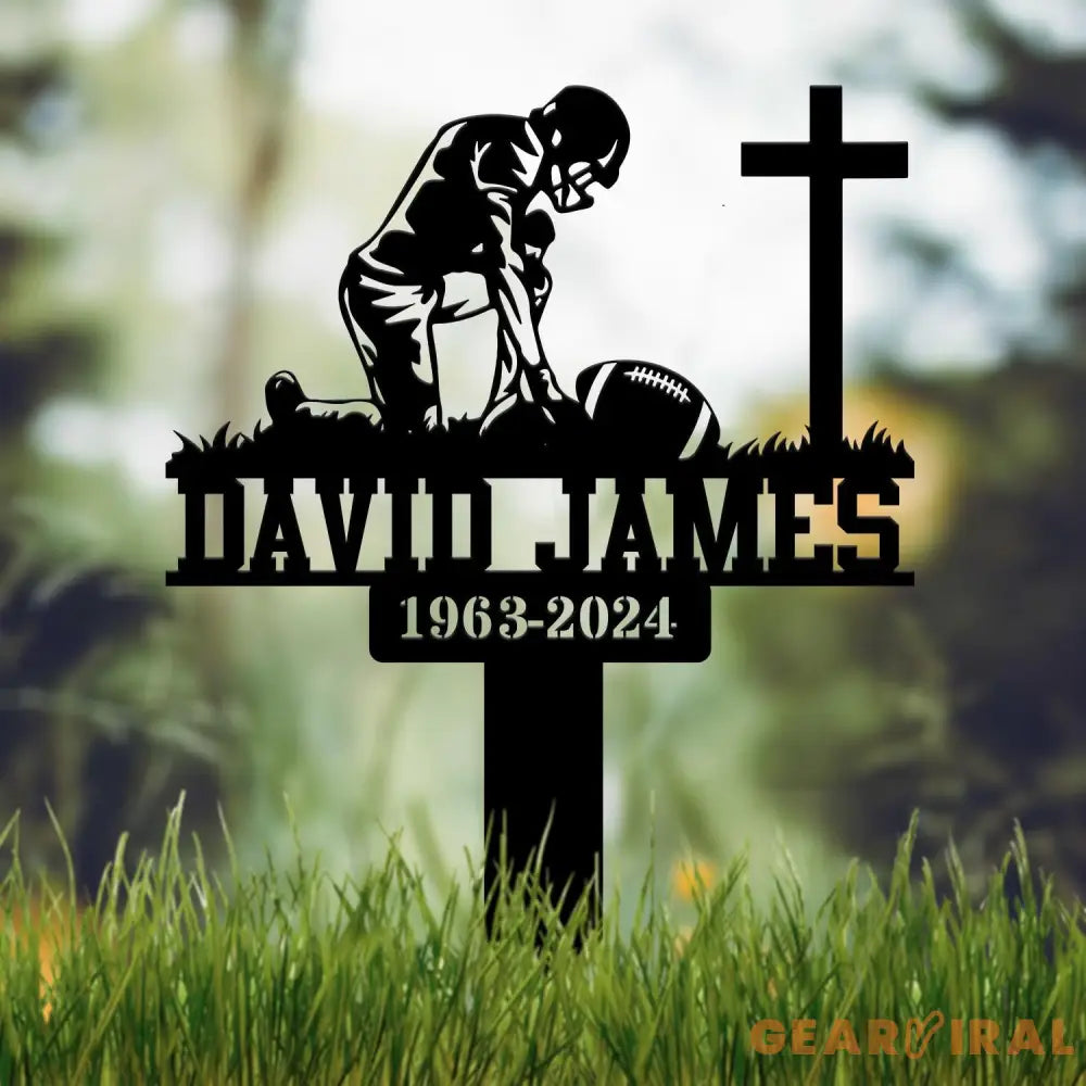 Custom Kneeling Football Player Memorial Plaque Stake Personalized Football Metal Cross Sign Sympathy Gift Outdoor