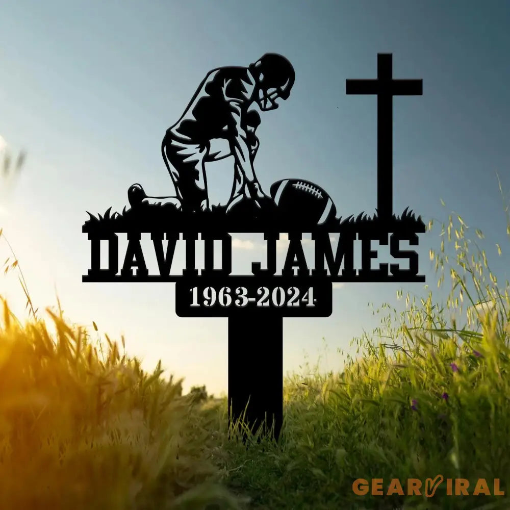 Custom Kneeling Football Player Memorial Plaque Stake Personalized Football Metal Cross Sign Sympathy Gift Outdoor