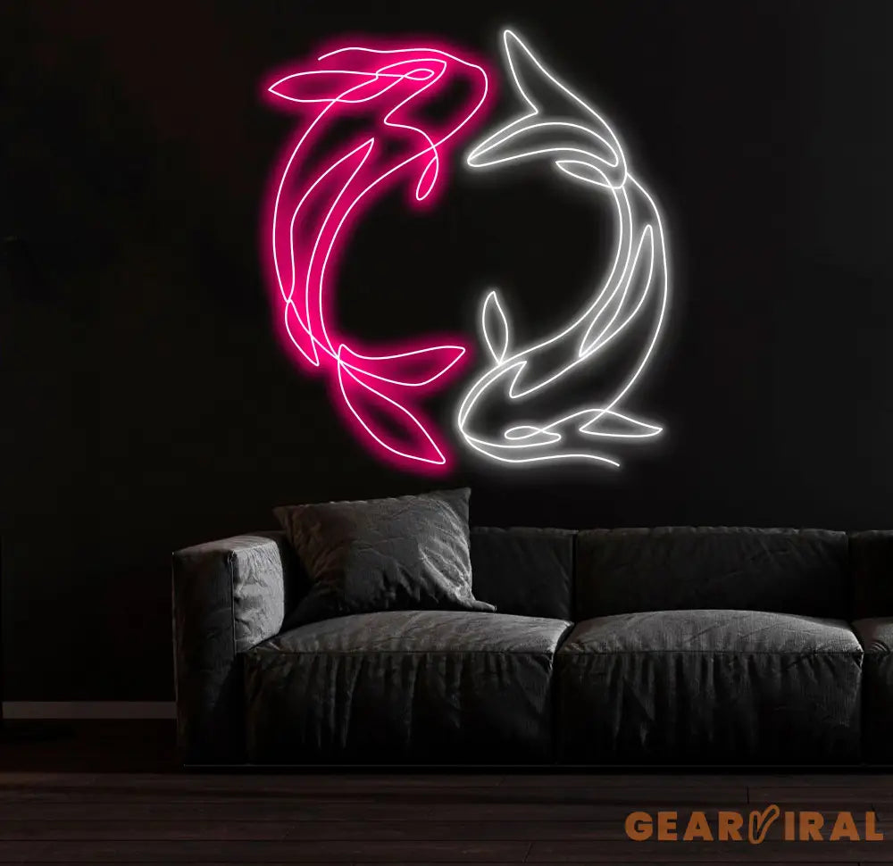 Custom Koi Fish Neon Sign – Yin Yang-Inspired Pink and White LED Wall Art for Home Office or Café Decor – Unique Zen