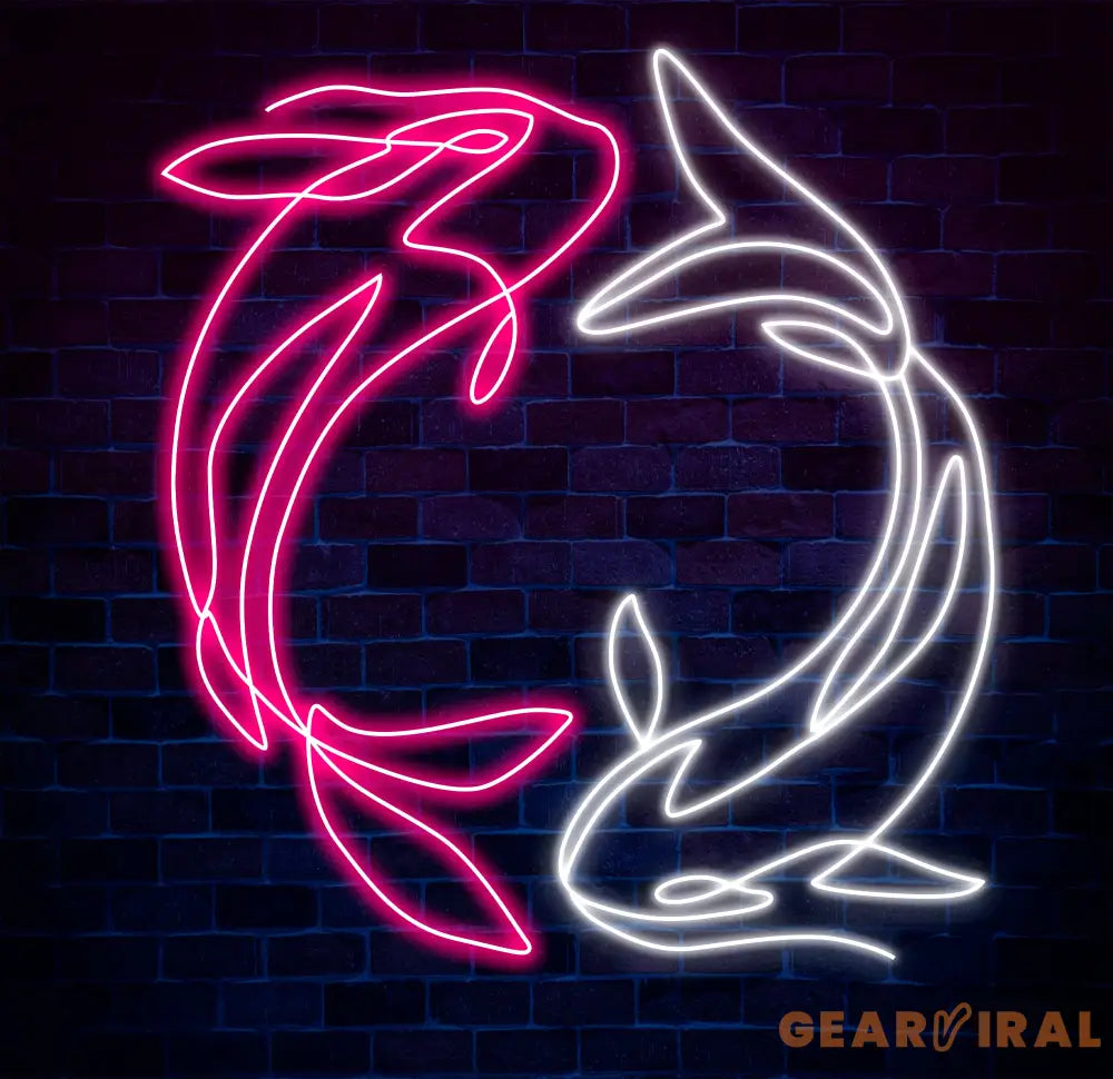 Custom Koi Fish Neon Sign – Yin Yang-Inspired Pink and White LED Wall Art for Home Office or Café Decor – Unique Zen
