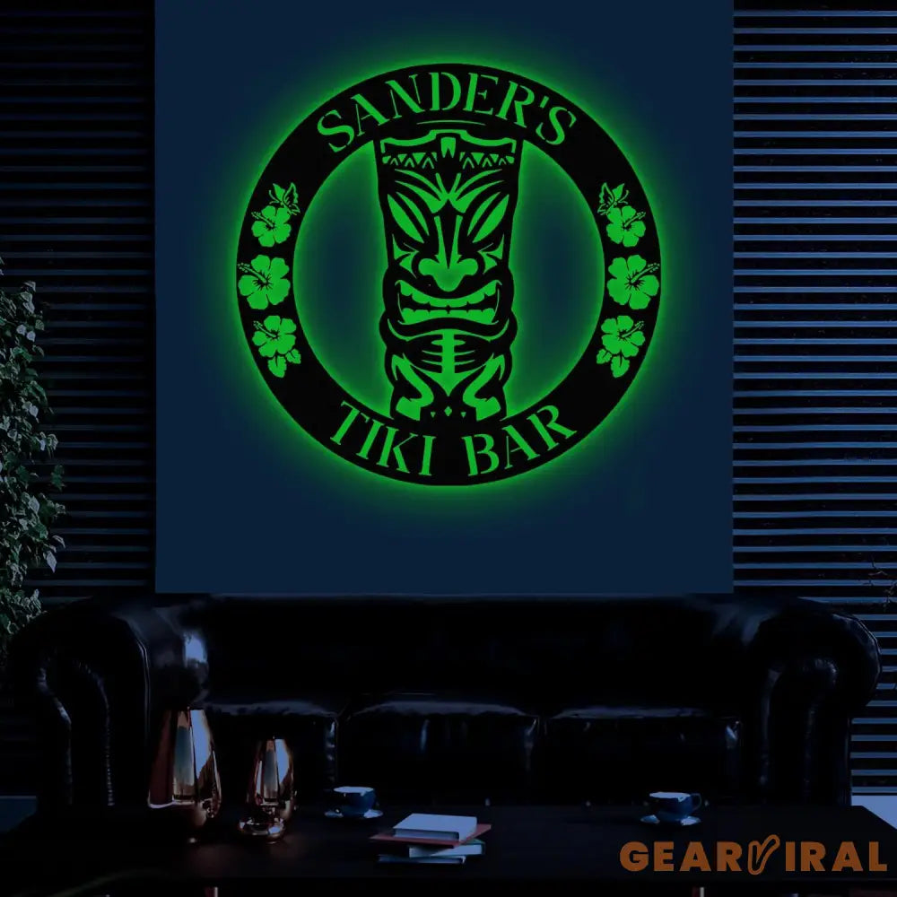 Custom Ku Tiki Bar Metal Sign with Led Light Personalized Tiki Lounge Name Sign Hawaiian Tribal Polynesian Decoration