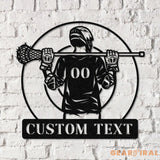 Custom Lacrosse Player Metal Wall Art LED Light Personalized Lacrosse Goalie Name Sign Lacrosse Stick Kid Nursery