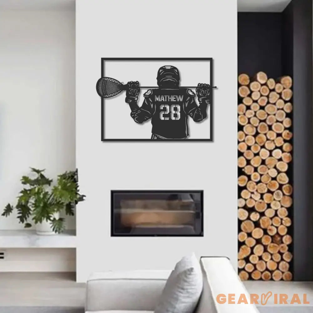 Custom Lacrosse Player Metal Wall Art LED Light Personalized Lacrosse Goalie Name Sign Lacrosse Stick Kid Nursery