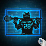 Custom Lacrosse Player Metal Wall Art LED Light Personalized Lacrosse Goalie Name Sign Lacrosse Stick Kid Nursery