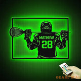 Custom Lacrosse Player Metal Wall Art LED Light Personalized Lacrosse Goalie Name Sign Lacrosse Stick Kid Nursery