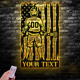 Custom Lacrosse US Flag Metal Wall Art LED Light, Personalized Lacrosse Player Metal Name Sign Decor, Sport Room Fan Club Metal Sign Wall Decor