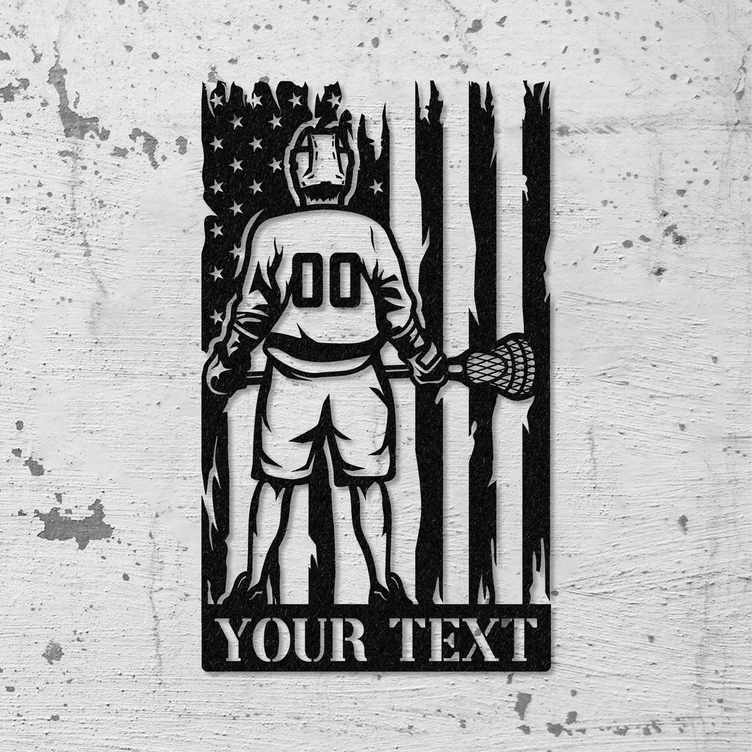 Custom Lacrosse US Flag Metal Wall Art LED Light, Personalized Lacrosse Player Metal Name Sign Decor, Sport Room Fan Club Metal Sign Wall Decor