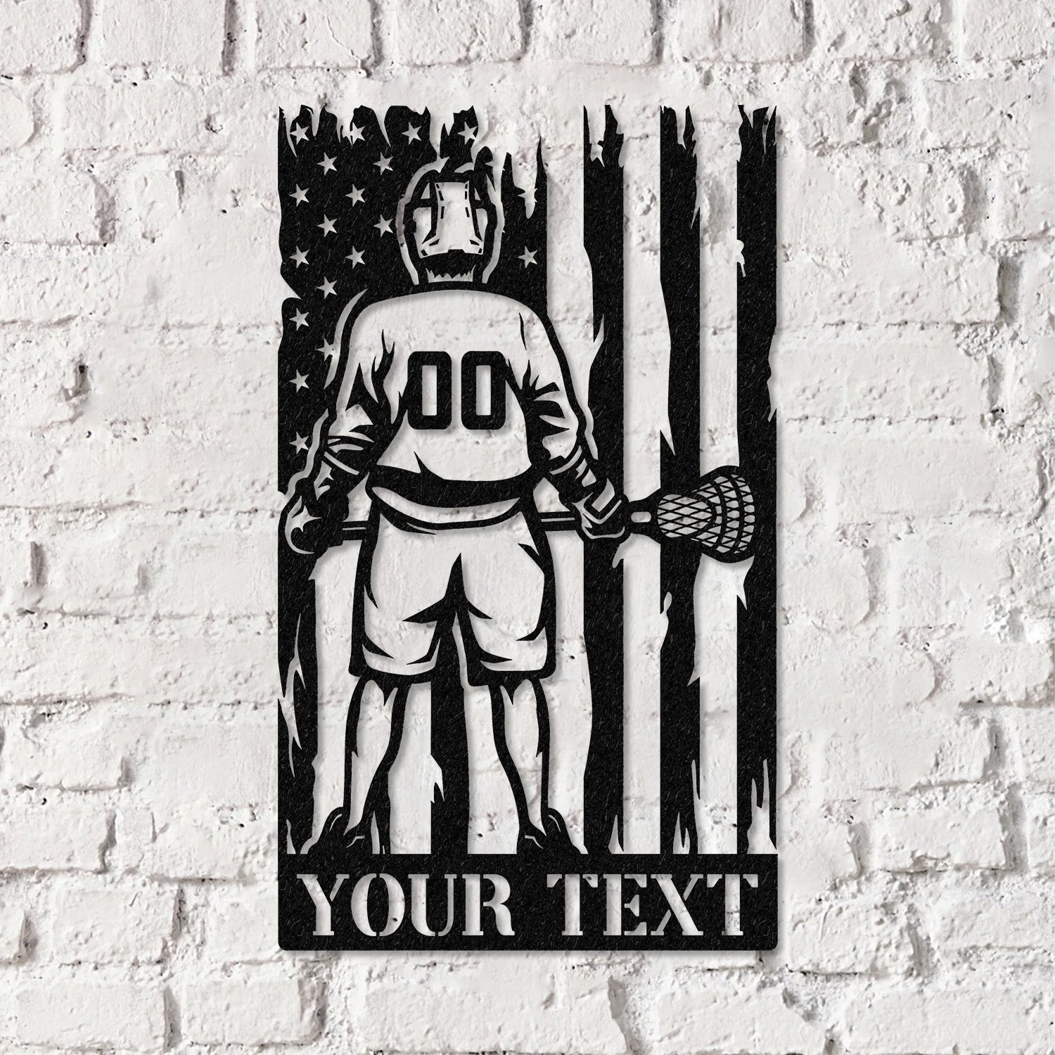 Custom Lacrosse US Flag Metal Wall Art LED Light, Personalized Lacrosse Player Metal Name Sign Decor, Sport Room Fan Club Metal Sign Wall Decor