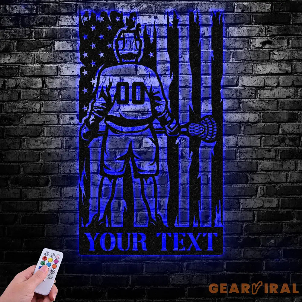 Custom Lacrosse US Flag Metal Wall Art LED Light Personalized Lacrosse Player Metal Name Sign Decor Sport Room Fan Club