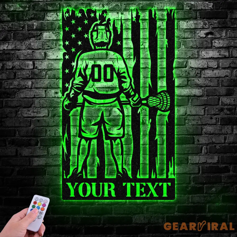 Custom Lacrosse US Flag Metal Wall Art LED Light Personalized Lacrosse Player Metal Name Sign Decor Sport Room Fan Club