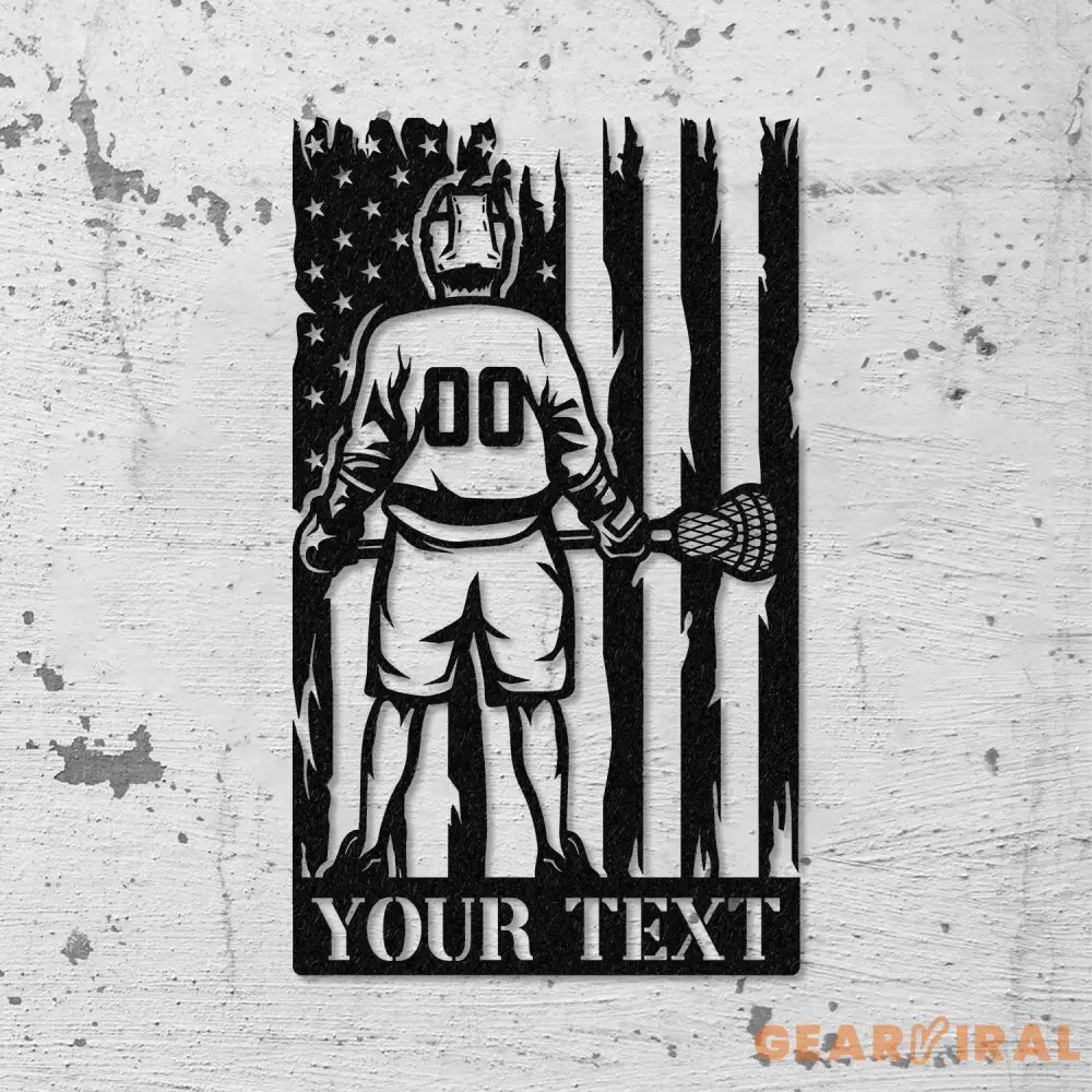Custom Lacrosse US Flag Metal Wall Art LED Light Personalized Lacrosse Player Metal Name Sign Decor Sport Room Fan Club