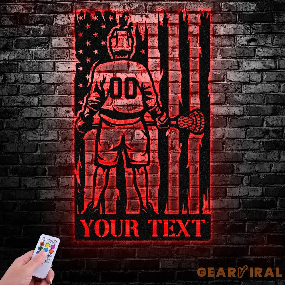 Custom Lacrosse US Flag Metal Wall Art LED Light Personalized Lacrosse Player Metal Name Sign Decor Sport Room Fan Club