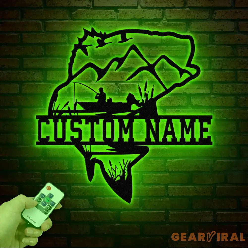 Custom Largemouth Bass Fishing Metal Sign with LED Light Fishing Name Sign Lake House Decor Fish Art Wall Sculpture