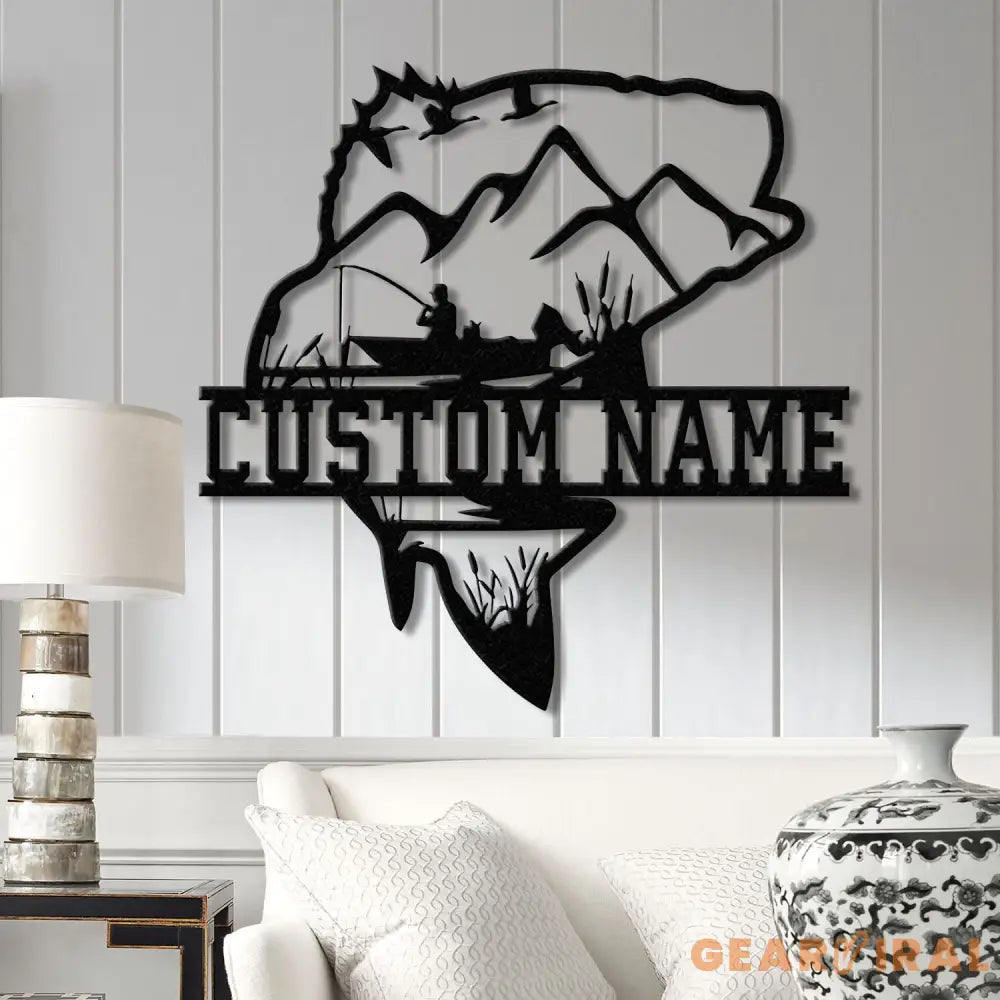 Custom Largemouth Bass Fishing Metal Sign with LED Light Fishing Name Sign Lake House Decor Fish Art Wall Sculpture