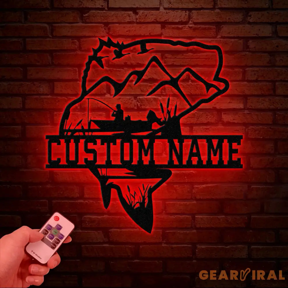 Custom Largemouth Bass Fishing Metal Sign with LED Light Fishing Name Sign Lake House Decor Fish Art Wall Sculpture