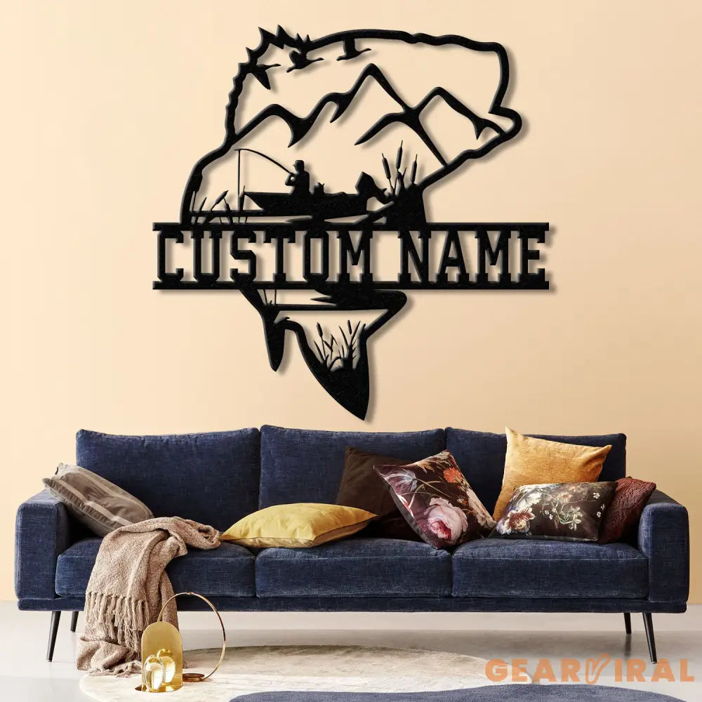 Custom Largemouth Bass Fishing Metal Sign with LED Light Fishing Name Sign Lake House Decor Fish Art Wall Sculpture