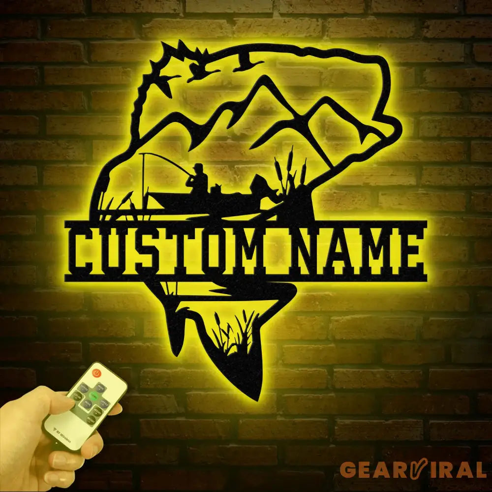 Custom Largemouth Bass Fishing Metal Sign with LED Light Fishing Name Sign Lake House Decor Fish Art Wall Sculpture