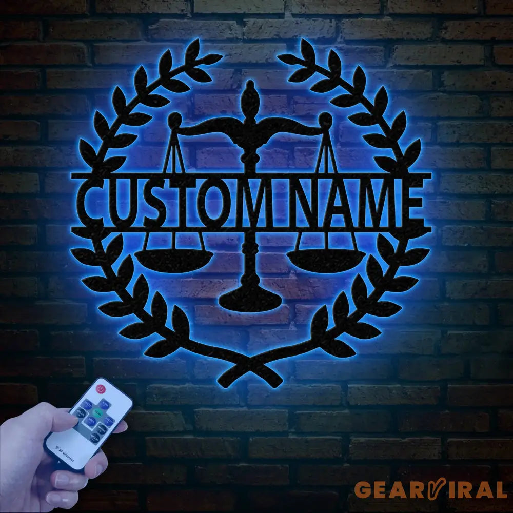 Custom Lawyer Metal Wall Art with LED Light - Attorney Sign & Scales of Justice Artwork - Law Office Decor - Lawyer