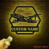 Custom LED Airplane Metal Sign Personalized Aviation Wall Art Pilot Gift Aircraft Decor Man Cave Aviation Sign Pilot
