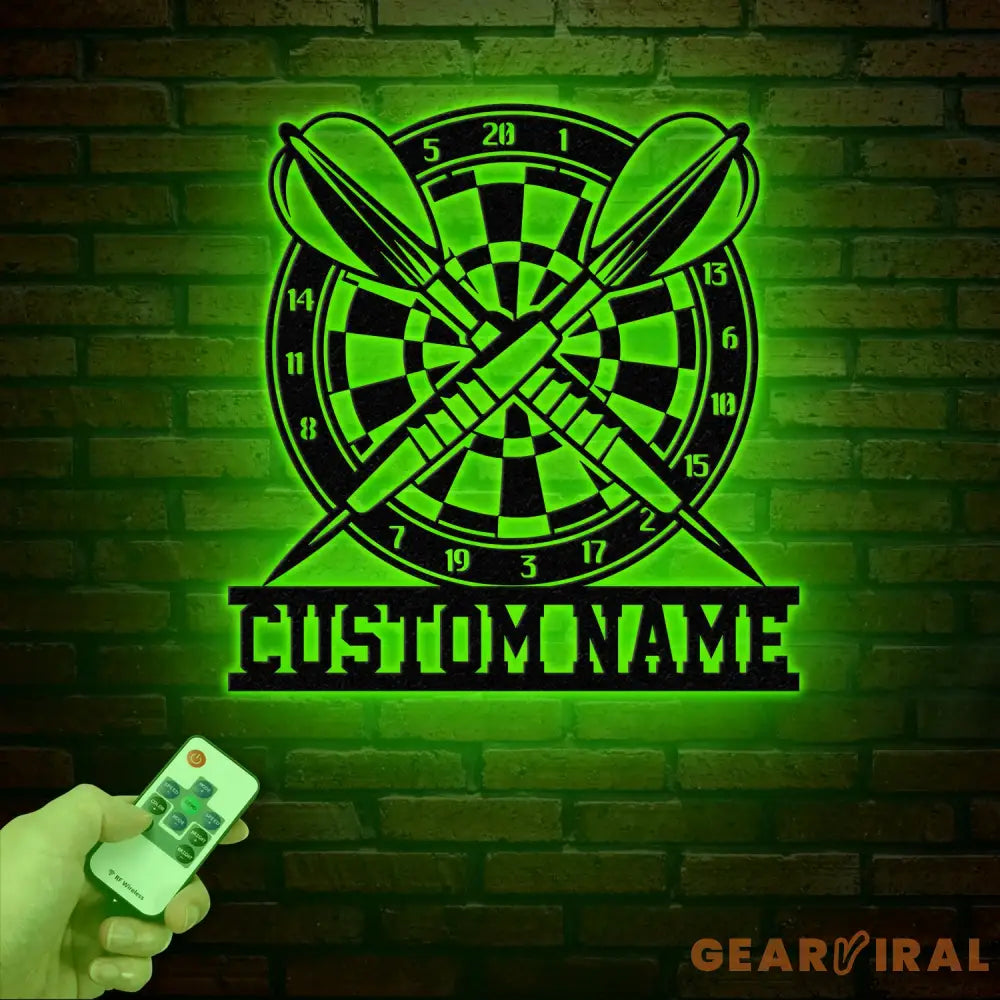 Custom LED Dartboard Metal Sign - Personalized Dart Player Name Wall Art - Game Room Decor - Sports Wall Hanging for