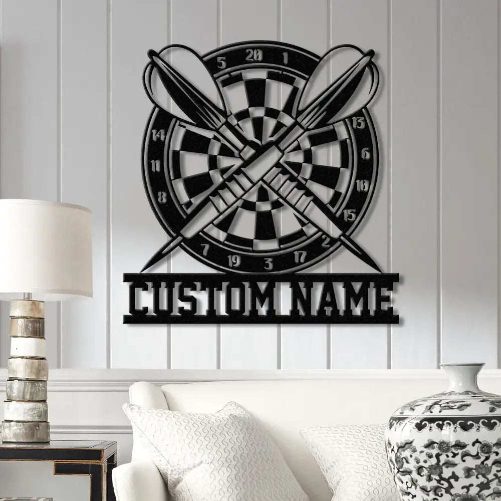 Custom LED Dartboard Metal Sign - Personalized Dart Player Name Wall Art - Game Room Decor - Sports Wall Hanging for