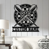 Custom LED Dartboard Metal Sign - Personalized Dart Player Name Wall Art - Game Room Decor - Sports Wall Hanging for
