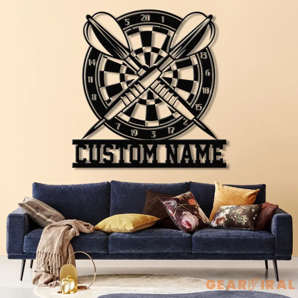 Custom LED Dartboard Metal Sign - Personalized Dart Player Name Wall Art - Game Room Decor - Sports Wall Hanging for