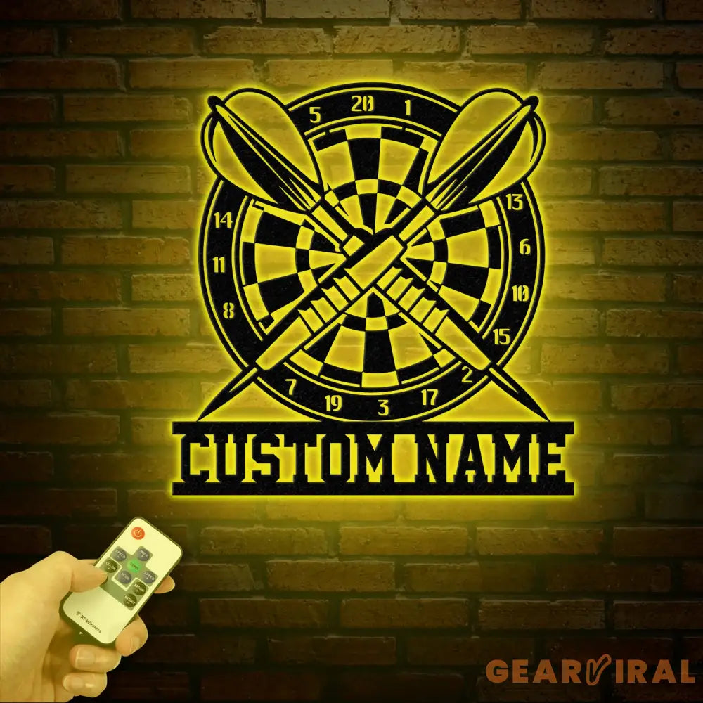 Custom LED Dartboard Metal Sign - Personalized Dart Player Name Wall Art - Game Room Decor - Sports Wall Hanging for