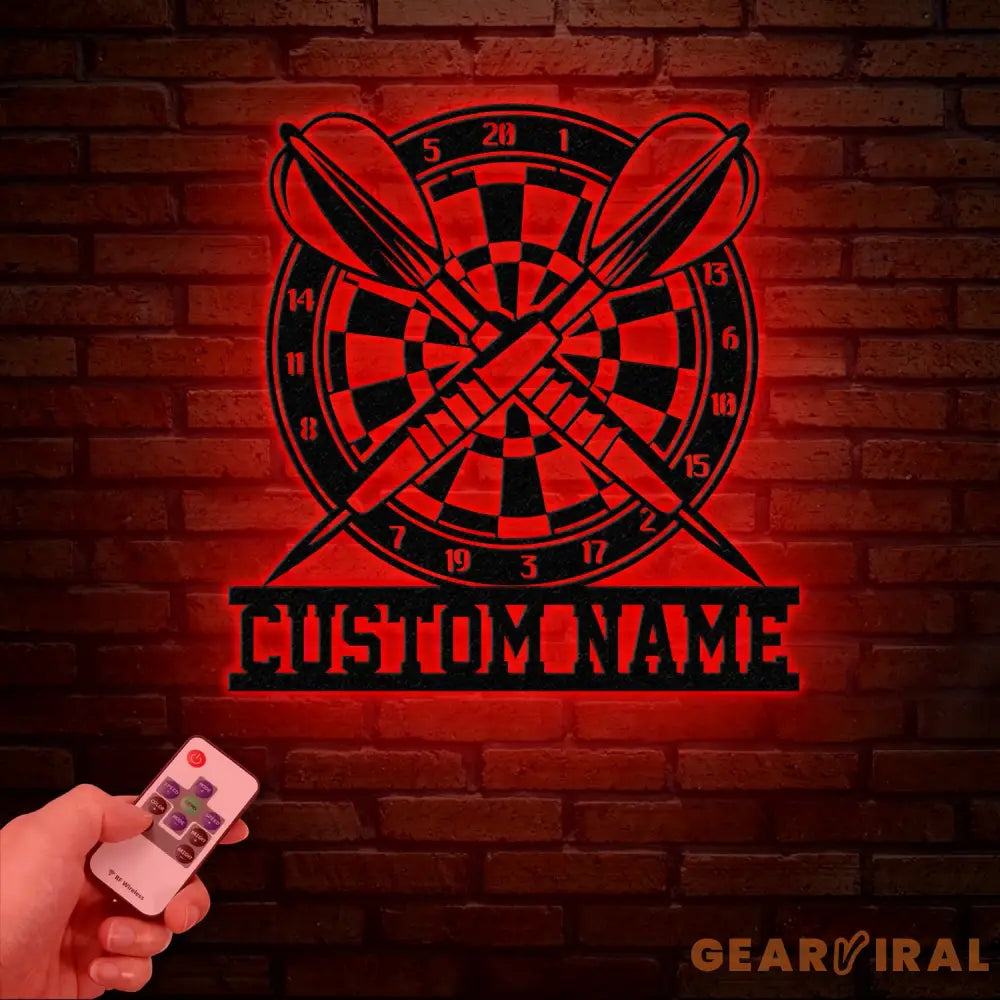 Custom LED Dartboard Metal Sign - Personalized Dart Player Name Wall Art - Game Room Decor - Sports Wall Hanging for