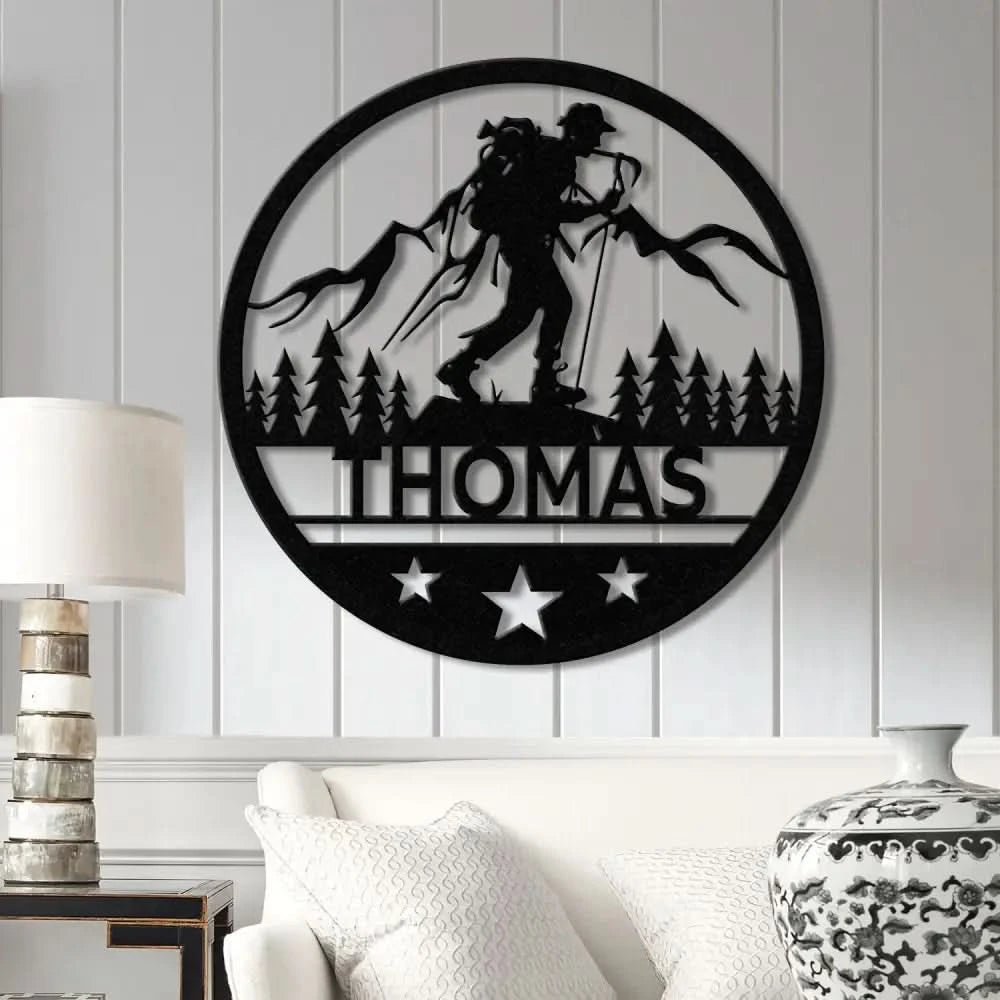 Custom LED Hiker Wall Sign - Personalized Hiking Metal Art with Name Nature Lover Wall Decor Adventure Gift for Hikers