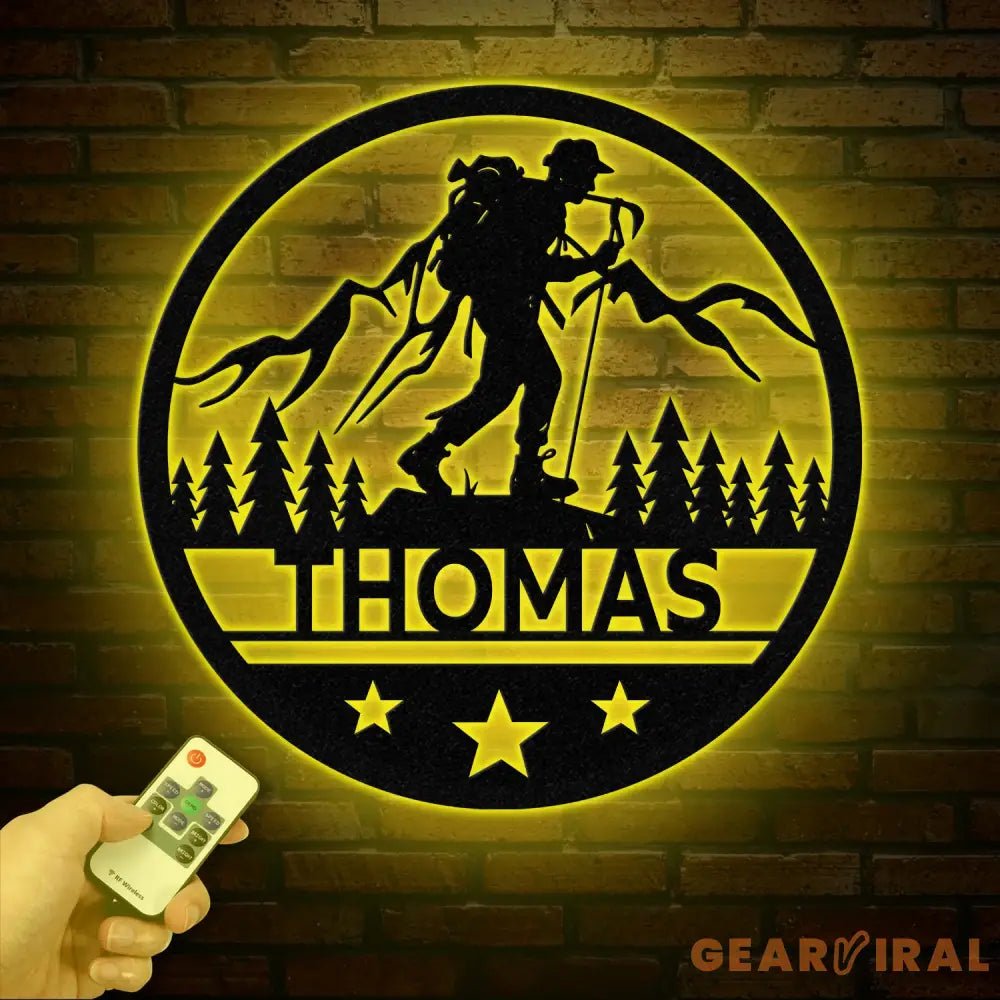 Custom LED Hiker Wall Sign - Personalized Hiking Metal Art with Name Nature Lover Wall Decor Adventure Gift for Hikers