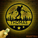 Custom LED Hiker Wall Sign - Personalized Hiking Metal Art with Name Nature Lover Wall Decor Adventure Gift for Hikers