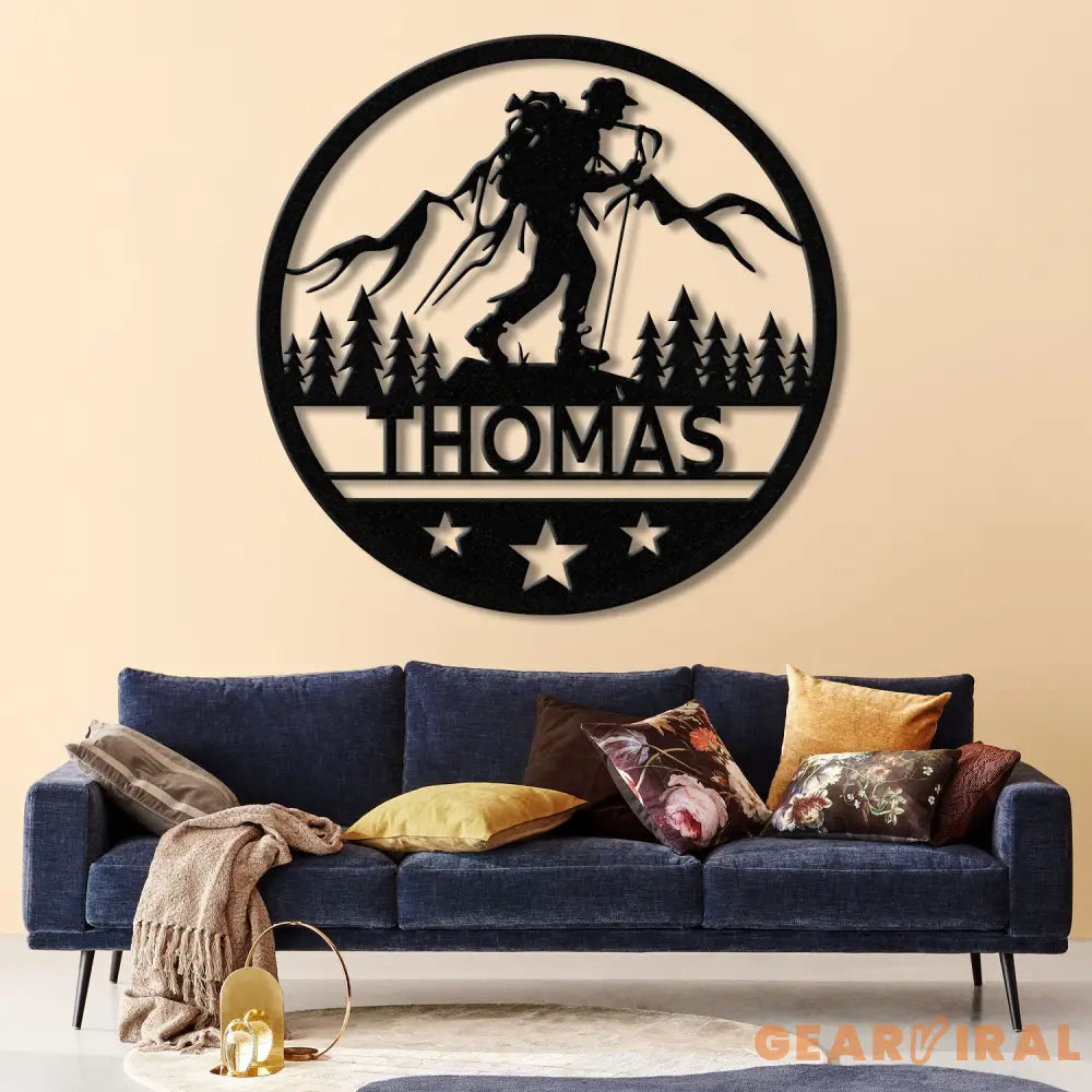 Custom LED Hiker Wall Sign - Personalized Hiking Metal Art with Name Nature Lover Wall Decor Adventure Gift for Hikers