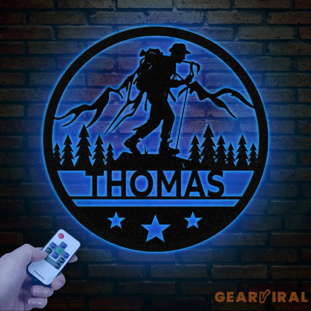 Custom LED Hiker Wall Sign - Personalized Hiking Metal Art with Name Nature Lover Wall Decor Adventure Gift for Hikers