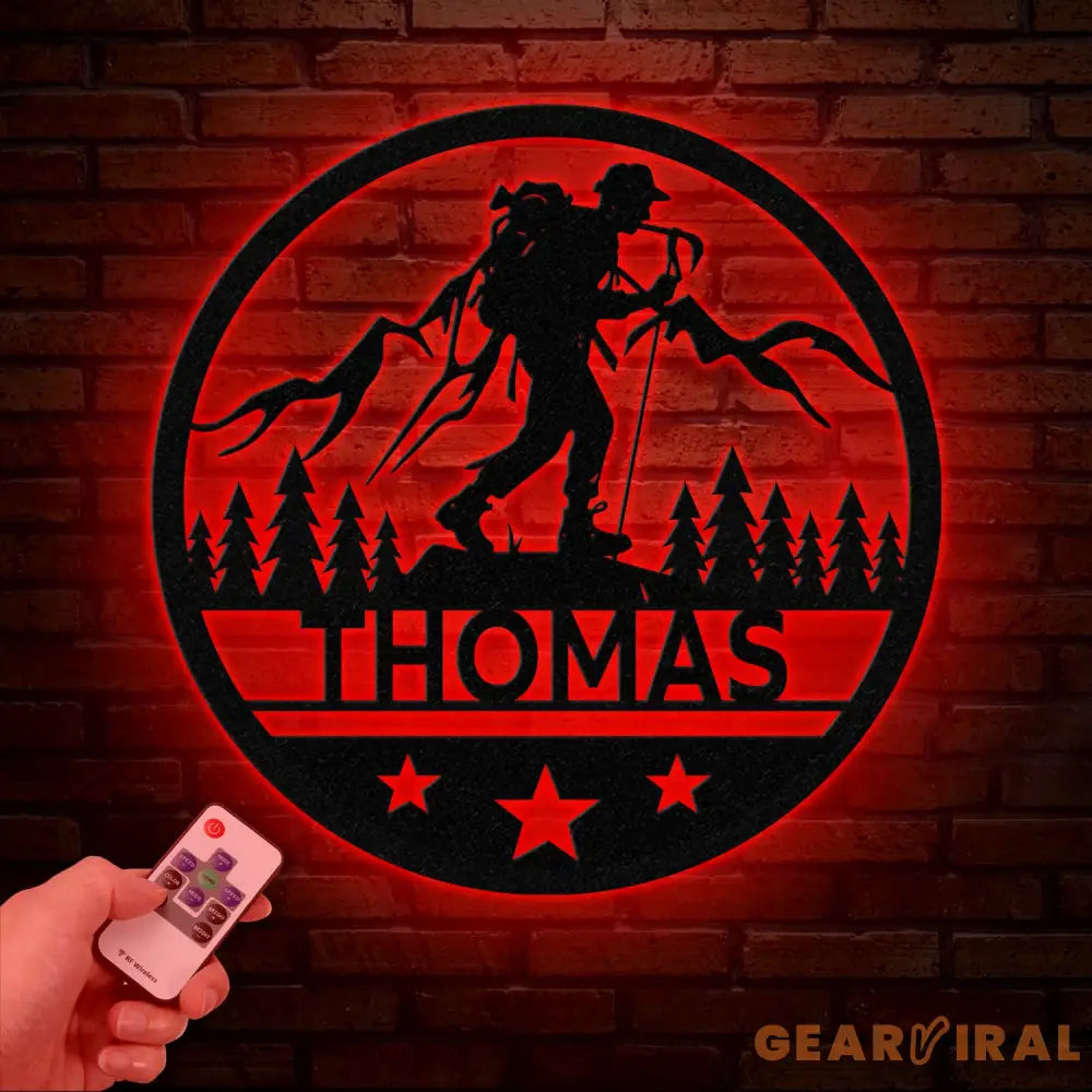 Custom LED Hiker Wall Sign - Personalized Hiking Metal Art with Name Nature Lover Wall Decor Adventure Gift for Hikers