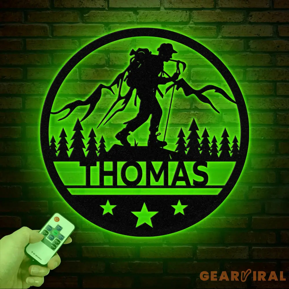 Custom LED Hiker Wall Sign - Personalized Hiking Metal Art with Name Nature Lover Wall Decor Adventure Gift for Hikers