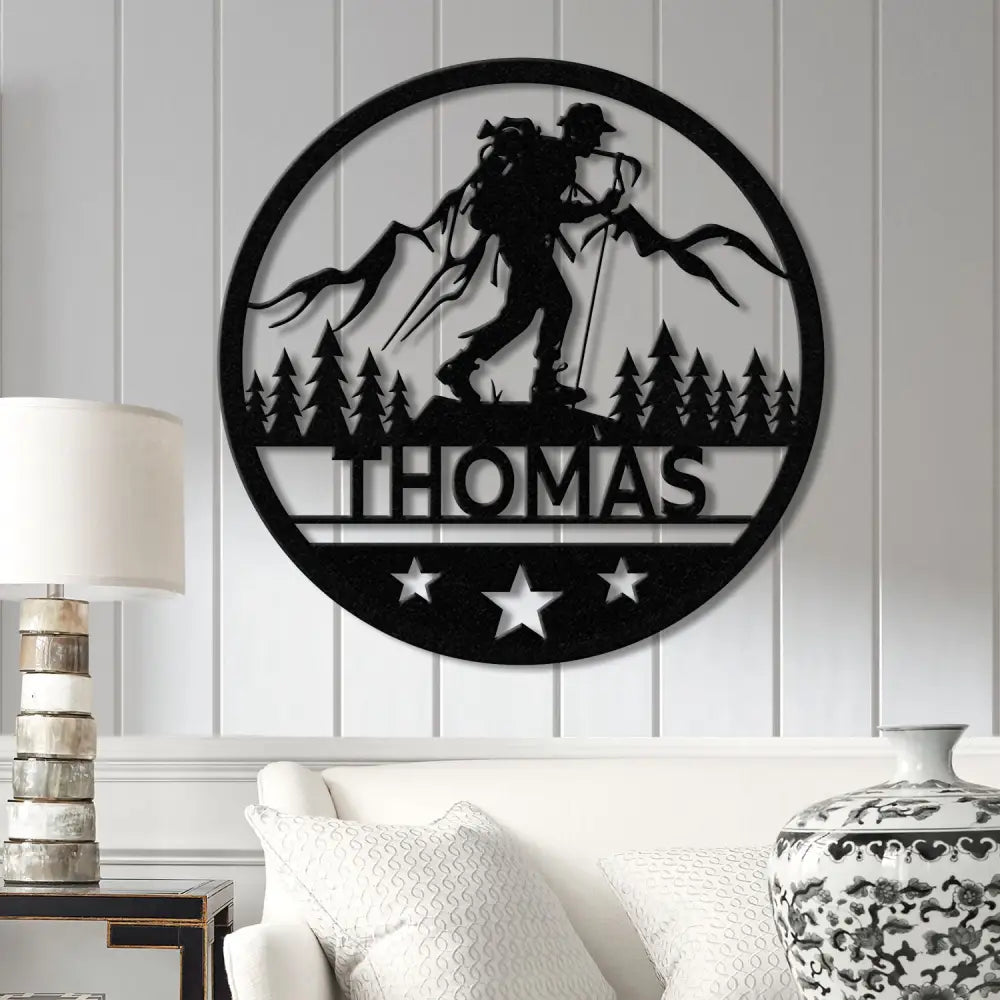 Custom LED Hiker Wall Sign - Personalized Hiking Metal Art with Name Nature Lover Wall Decor Adventure Gift for Hikers