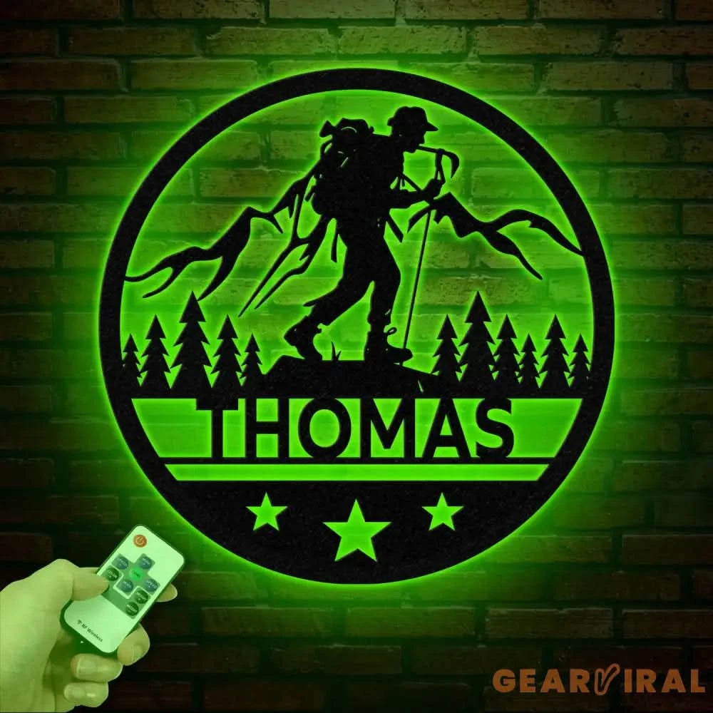 Custom LED Hiker Wall Sign - Personalized Hiking Metal Art with Name Nature Lover Wall Decor Adventure Gift for Hikers